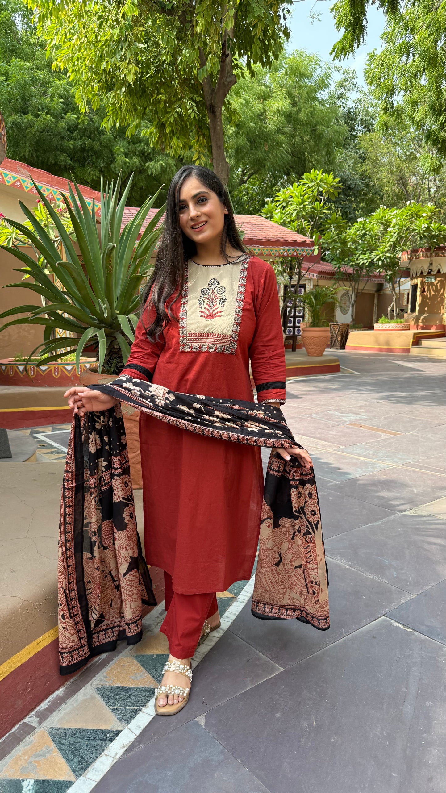 Rustic Riwaayat Hand Block Patchwork Suit Set