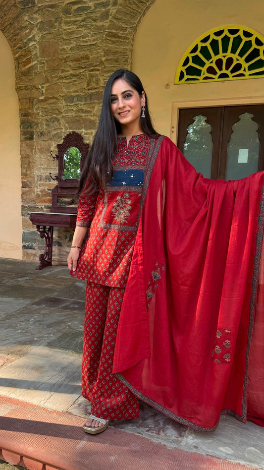 Kiara Rustic Ajrakh Mirror Suit