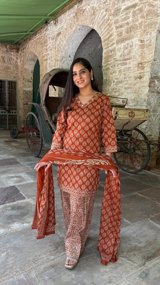 Meher Rust Farshi Suit