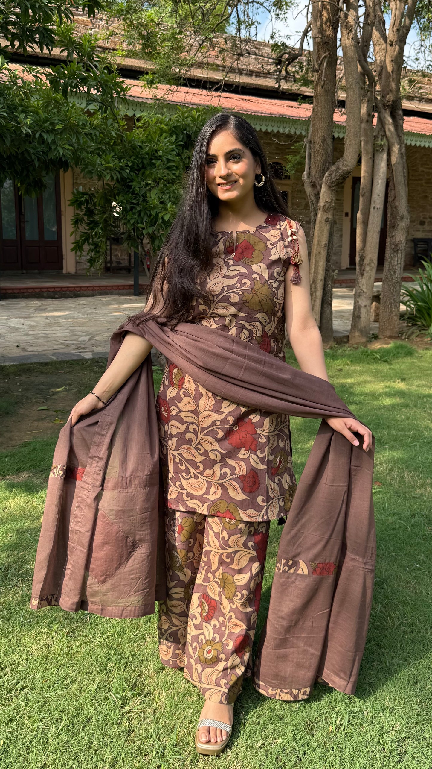 Mauve Floral Kalamkari Suit Set