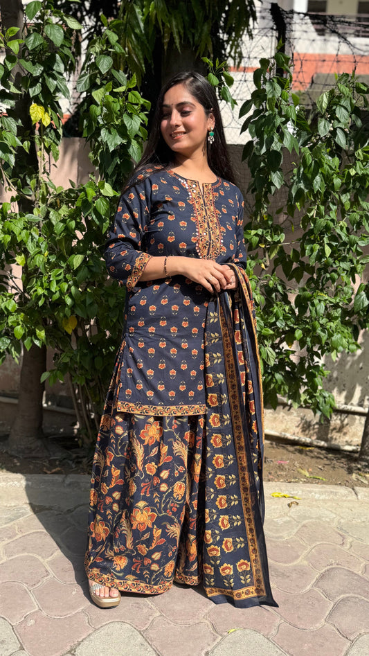 Kriti Navy Floral Sharara Suit
