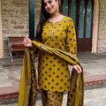 Earthy Mustard Floral Farshi Suit