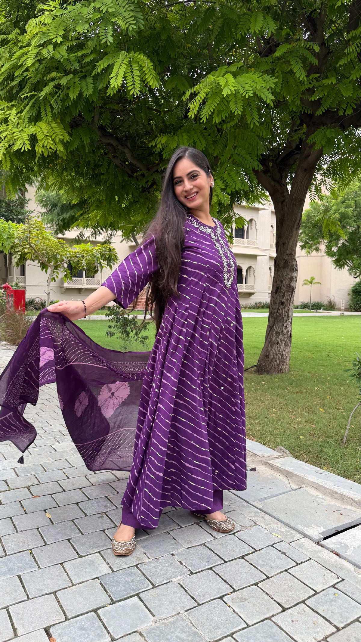 Kyra Purple Leheriya Anarkali Set