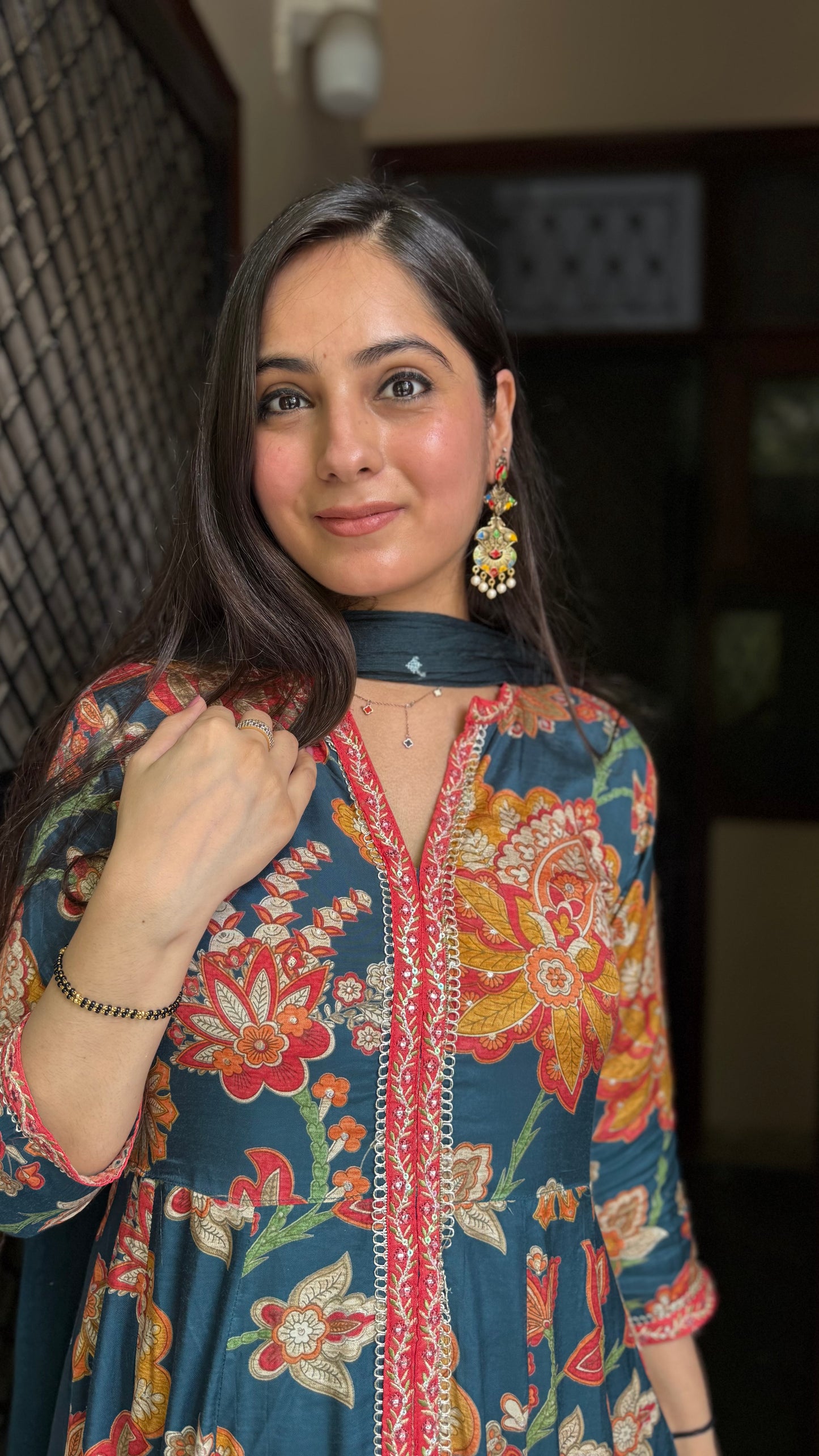 Komal Teal Muslin Anarkali Suit