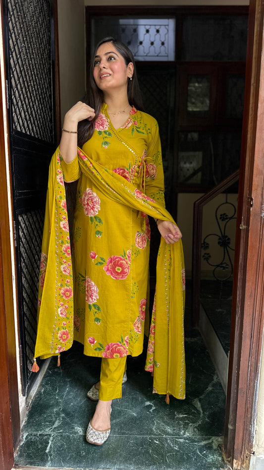 Shifa Mustard Green Suit