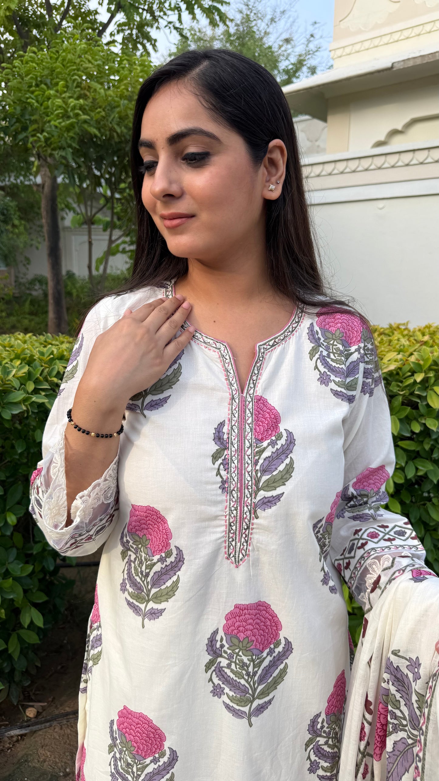Gul Off White Printed Suit