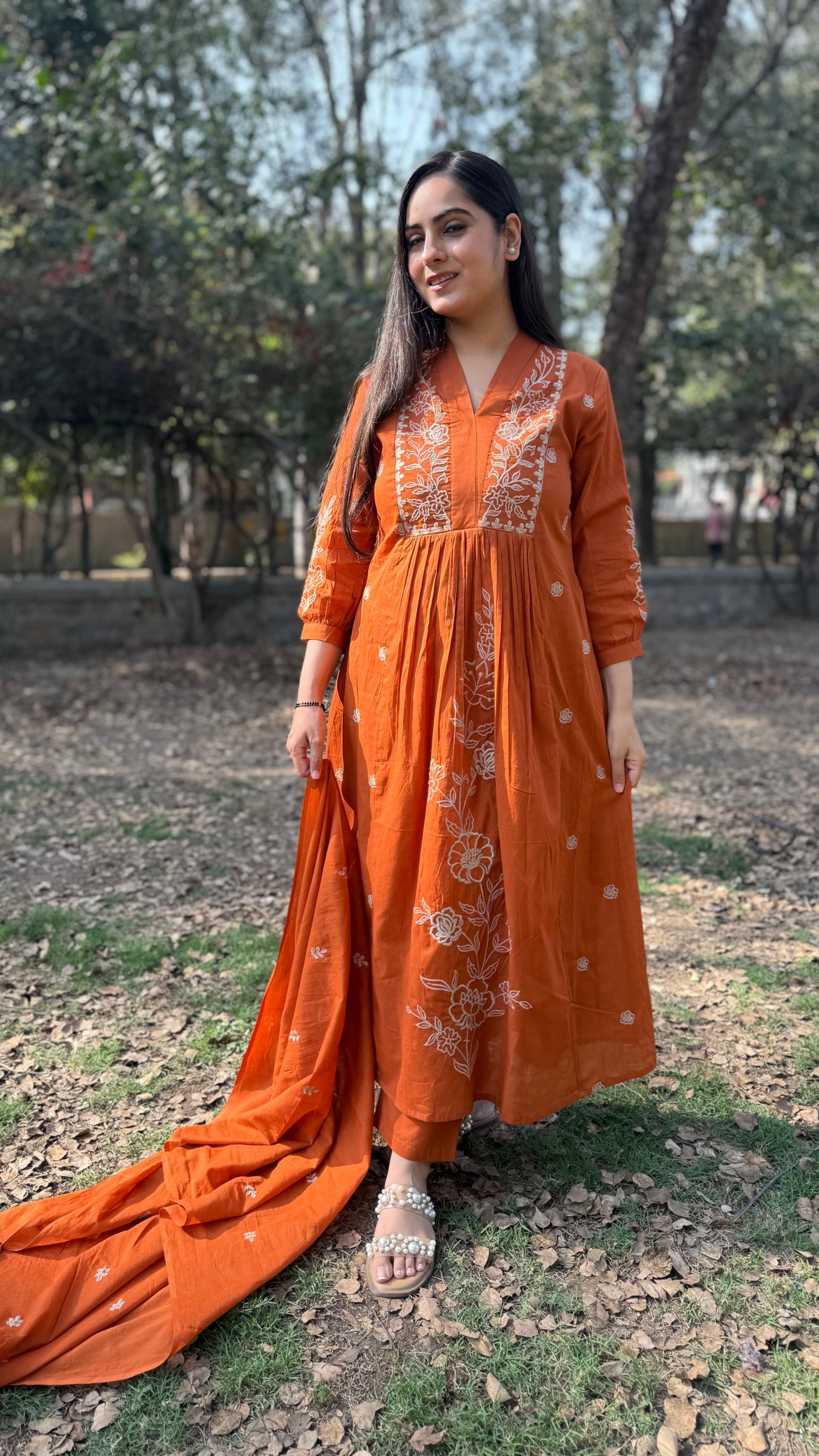 Priti Orange A-Line Suit