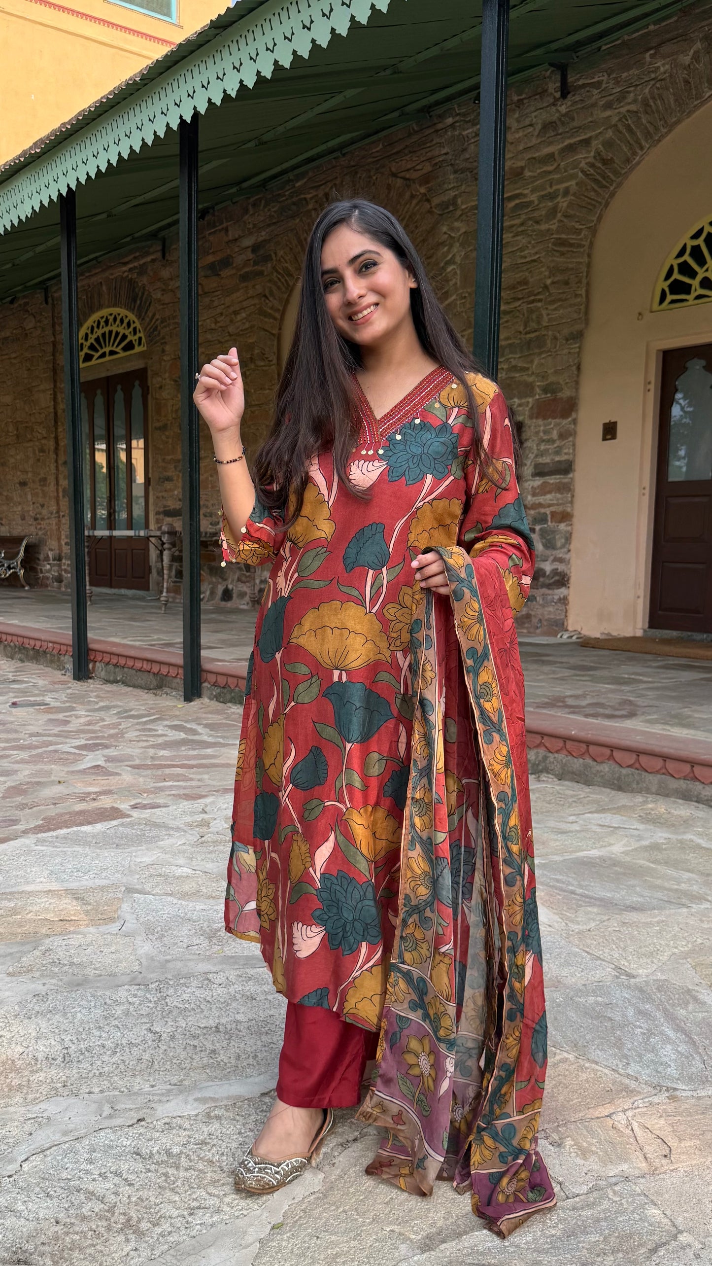 Kalamkari Rust Floral Suit Set