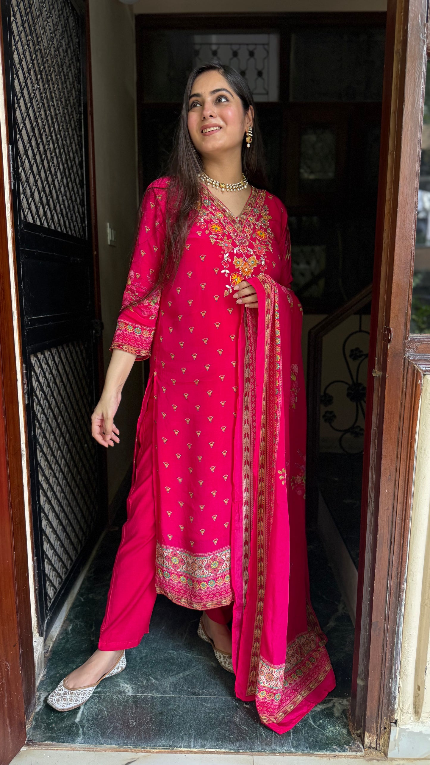 Rani Pink Crepe Embroidered Suit