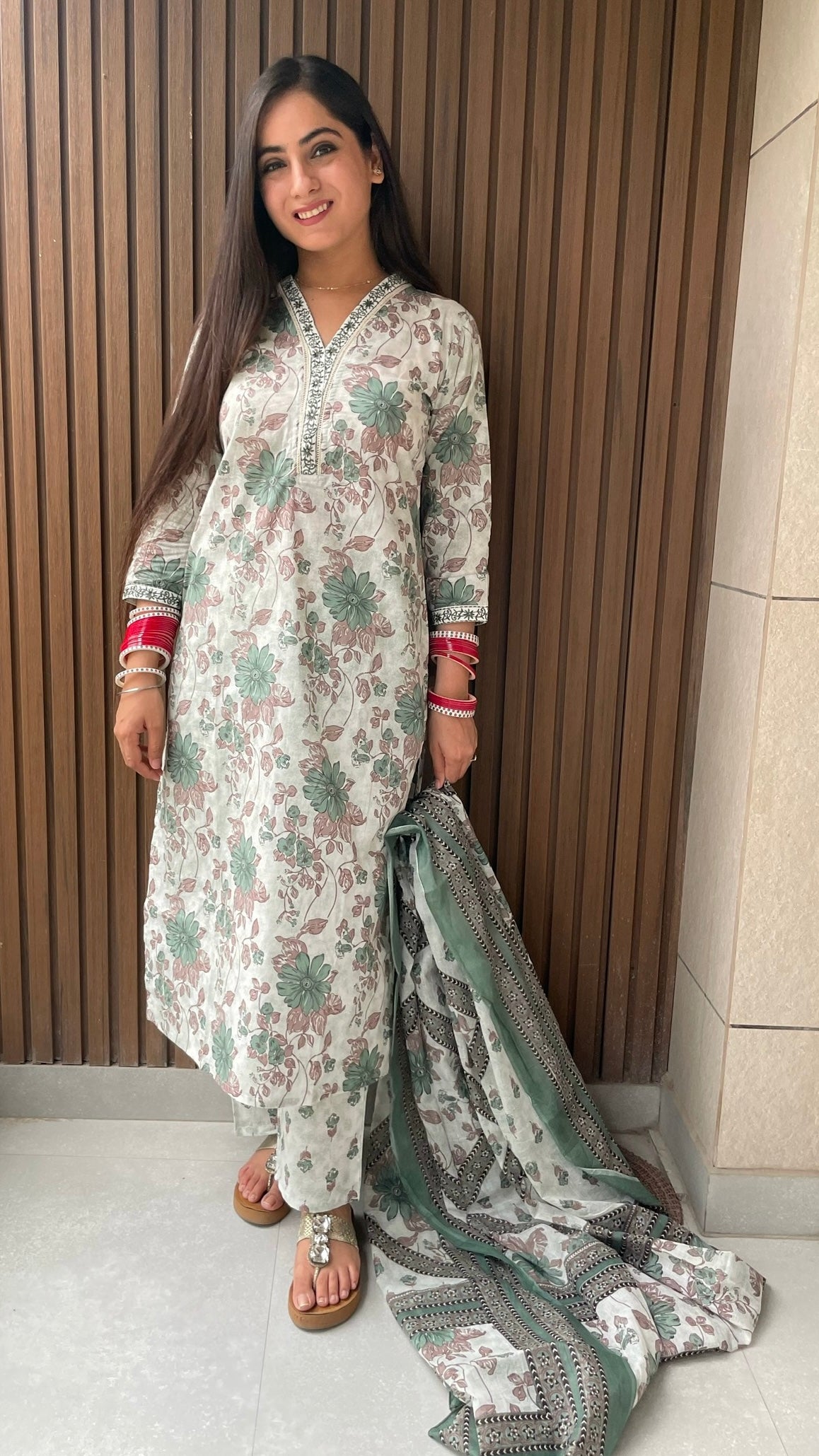 Deepika Green Brown Floral Suit