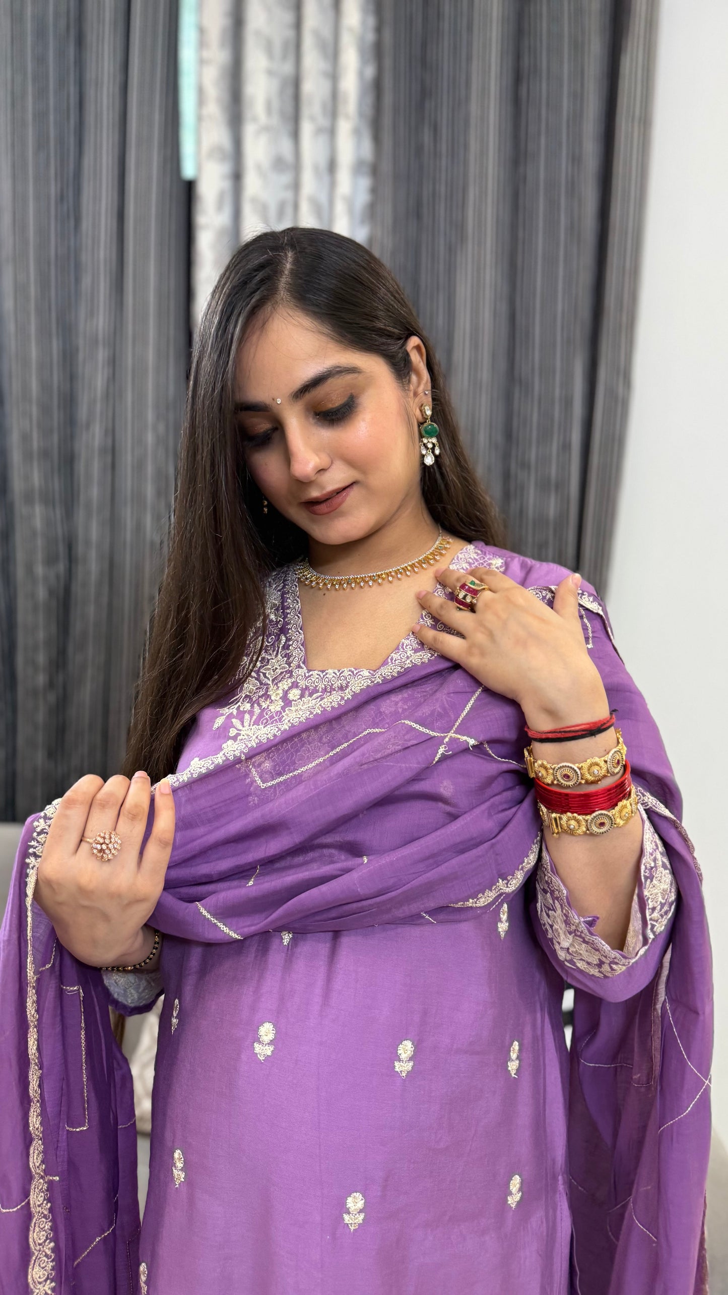 Latika Lilac Embroidered Suit