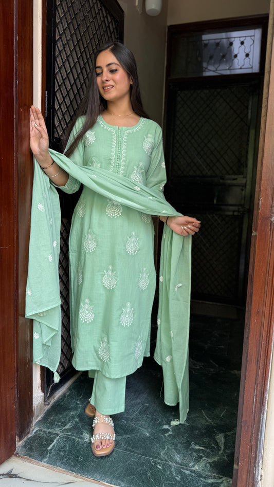 Meera Pastel Green Embroidered Suit