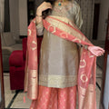Sneha Grey Peach Embroidered Suit