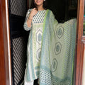 Meena Cream Blue Cotton Suit