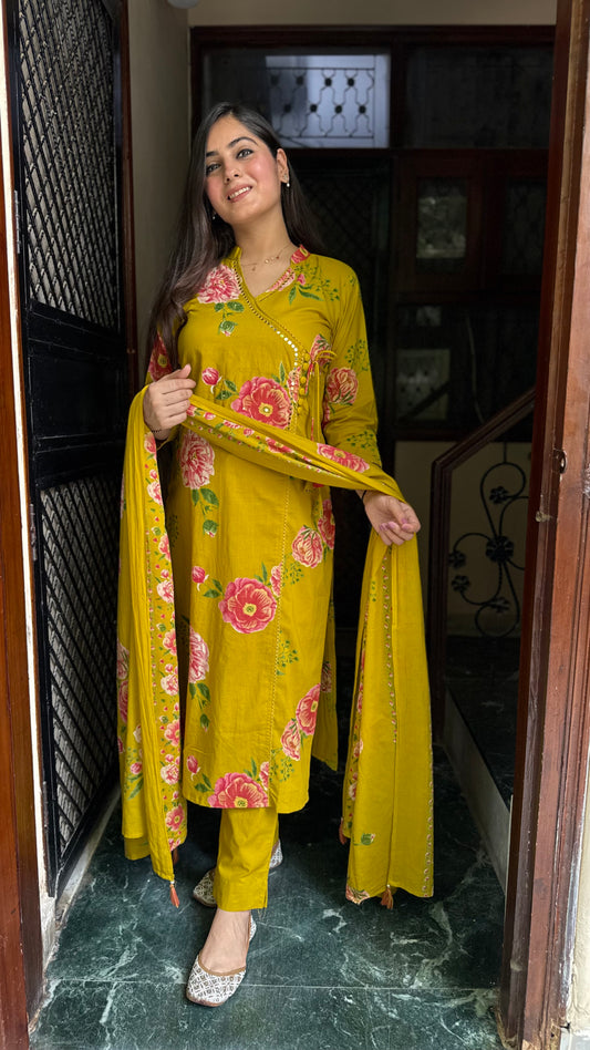 Shifa Mustard Green Suit