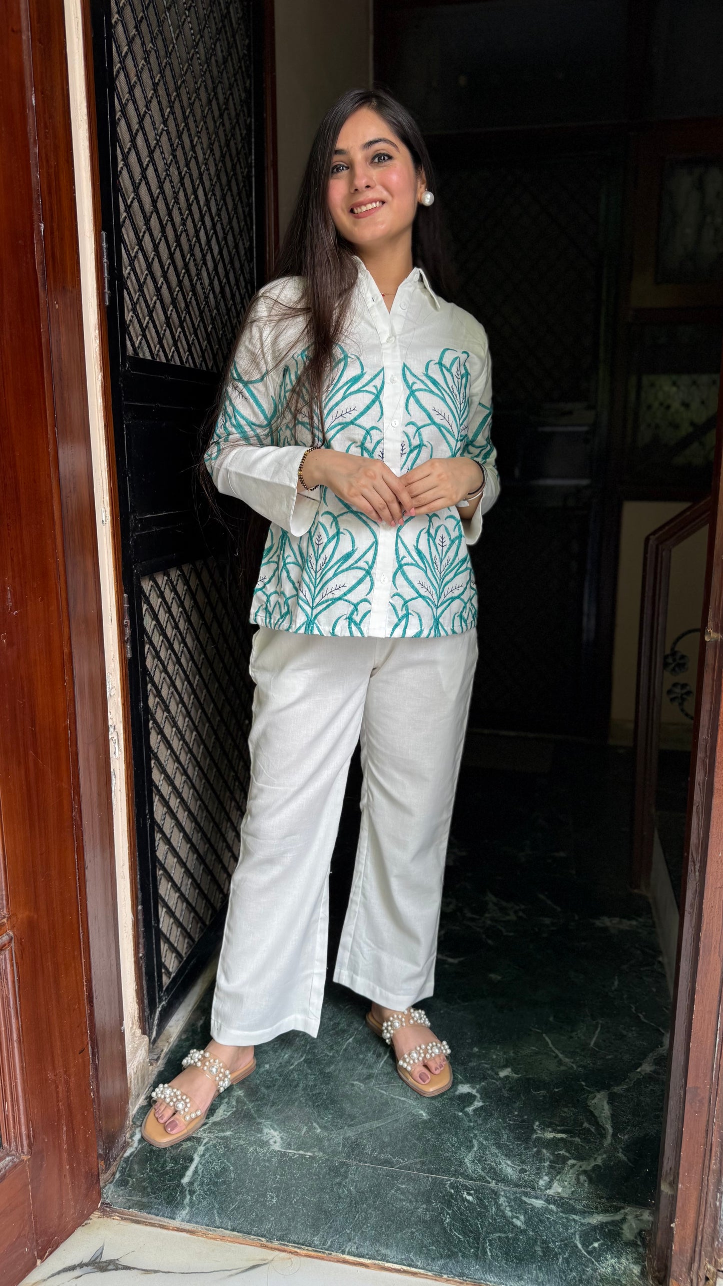 Roshni White Embroidered Coord Set