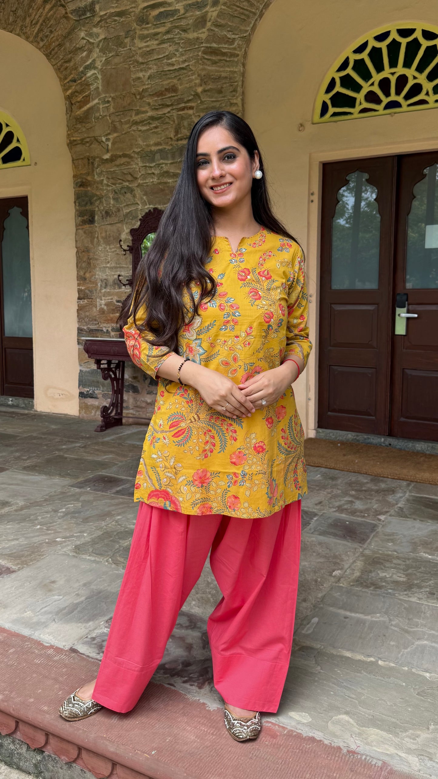 Kiara Mustard Floral Farshi Set