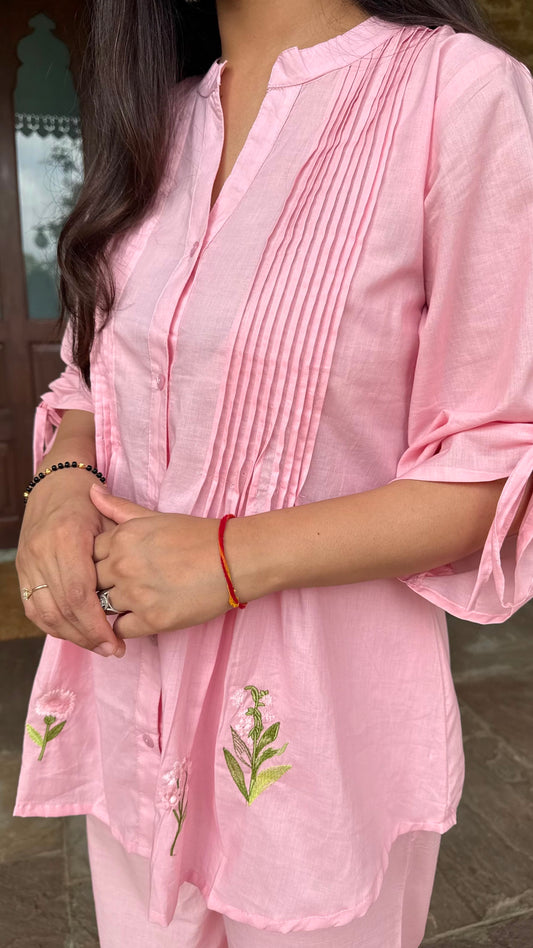 Pink Pintuck Embroidered Co-ord Set
