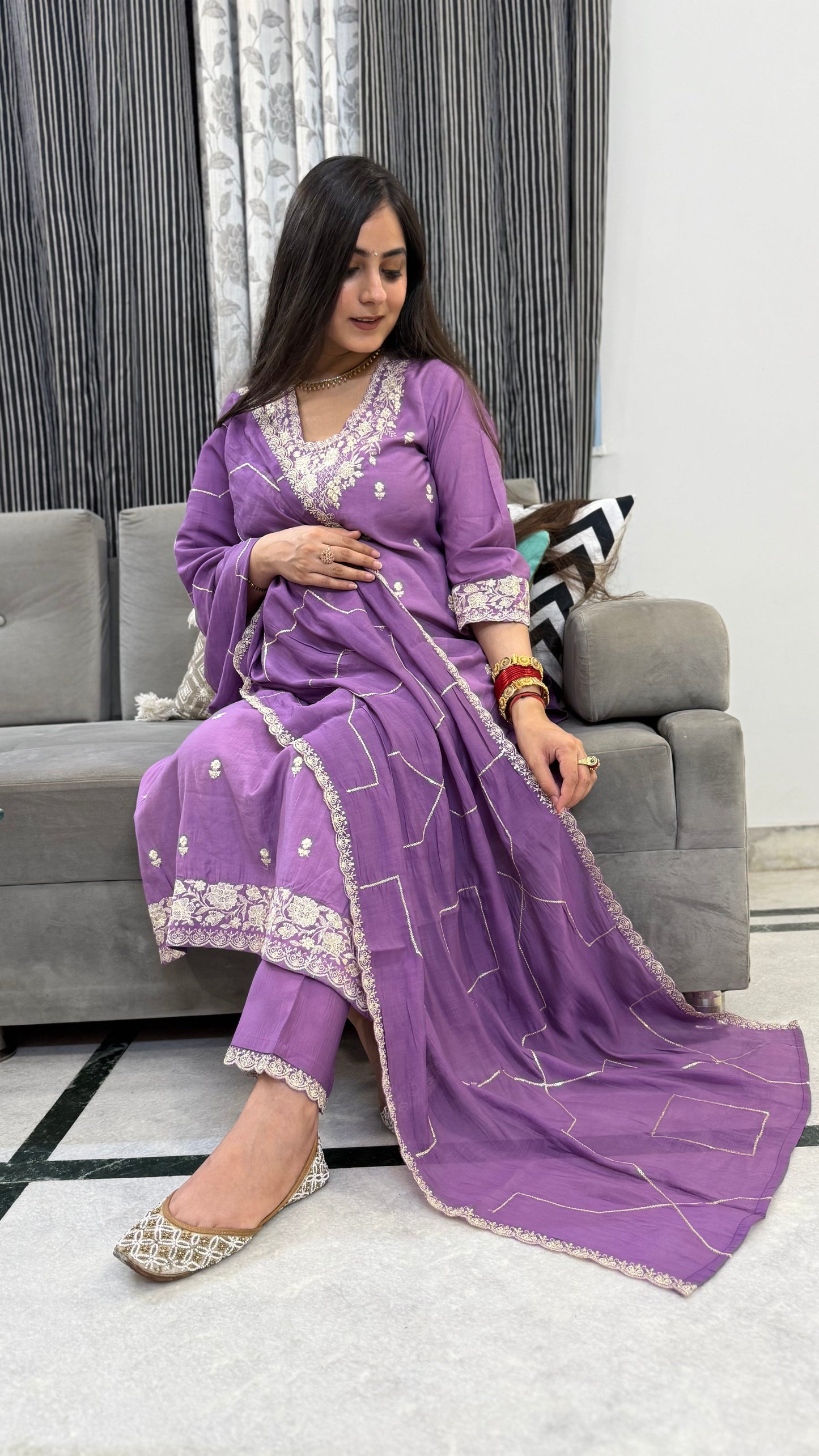 Latika Lilac Embroidered Suit