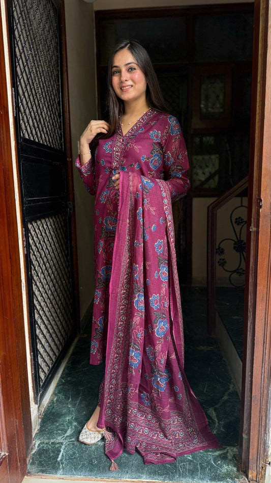 Rooh Wine Cotton Suit