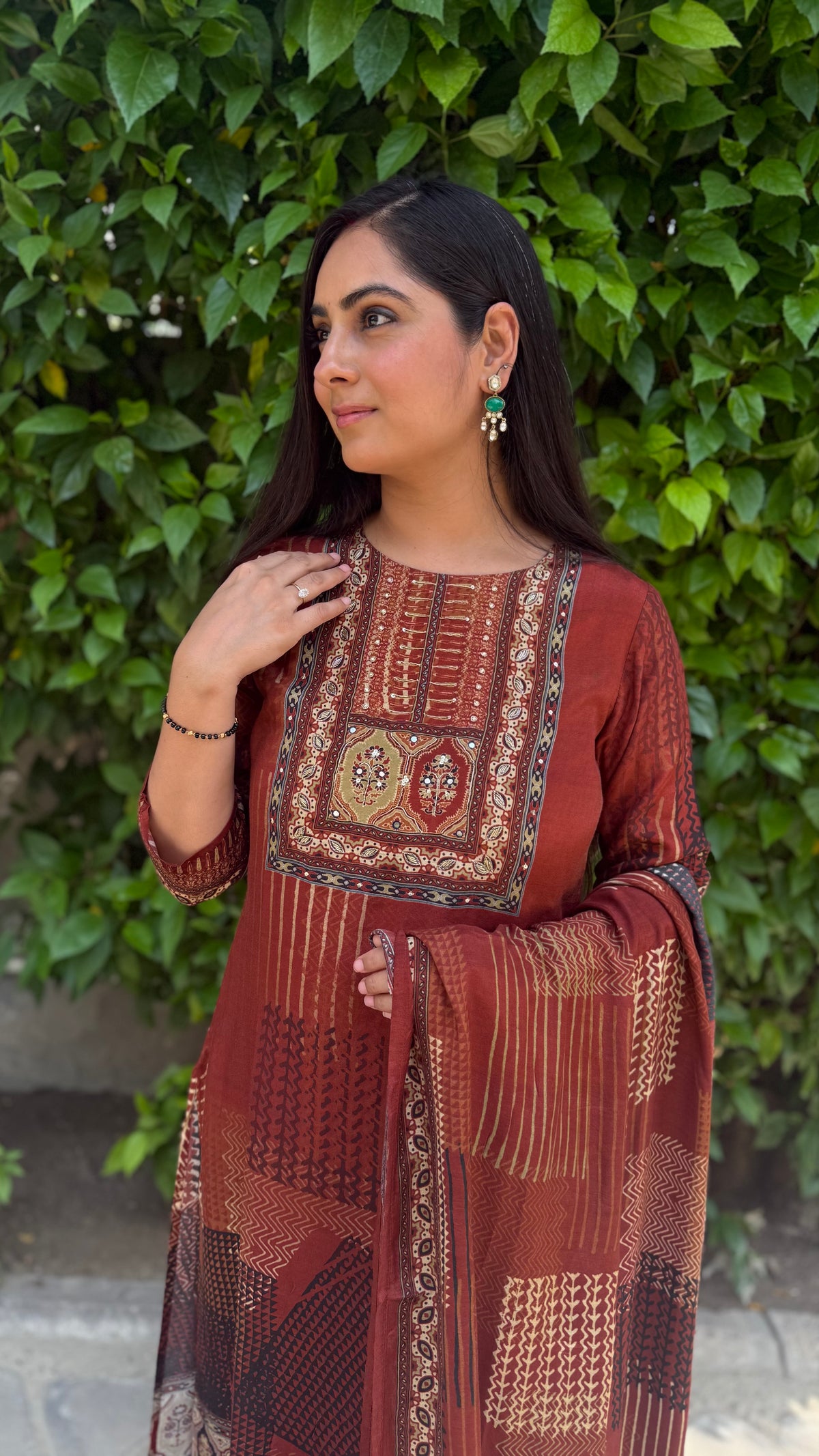Reet Rust Patchwork Print Suit