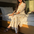 Sunflower White Mul Coord Set