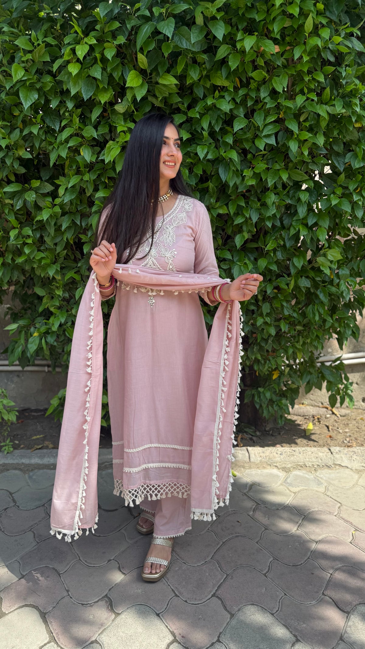 Tara Pink Embroidered Suit