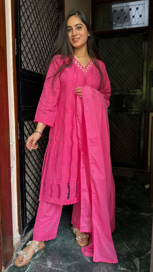 Simran Pink Schiffli Suit