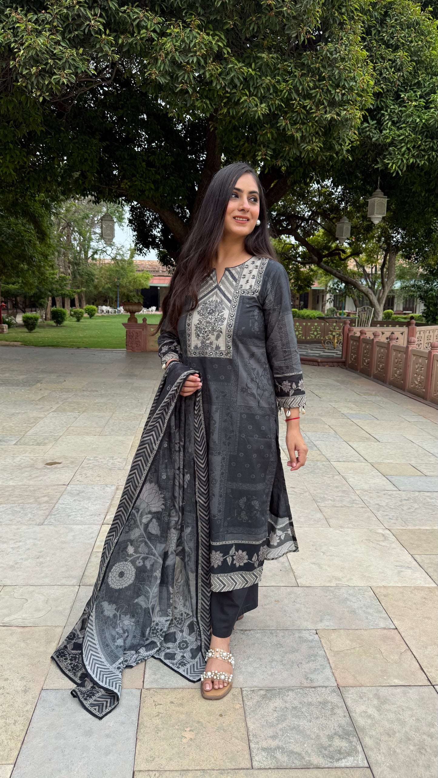 Midnight Block-Print Suit Set