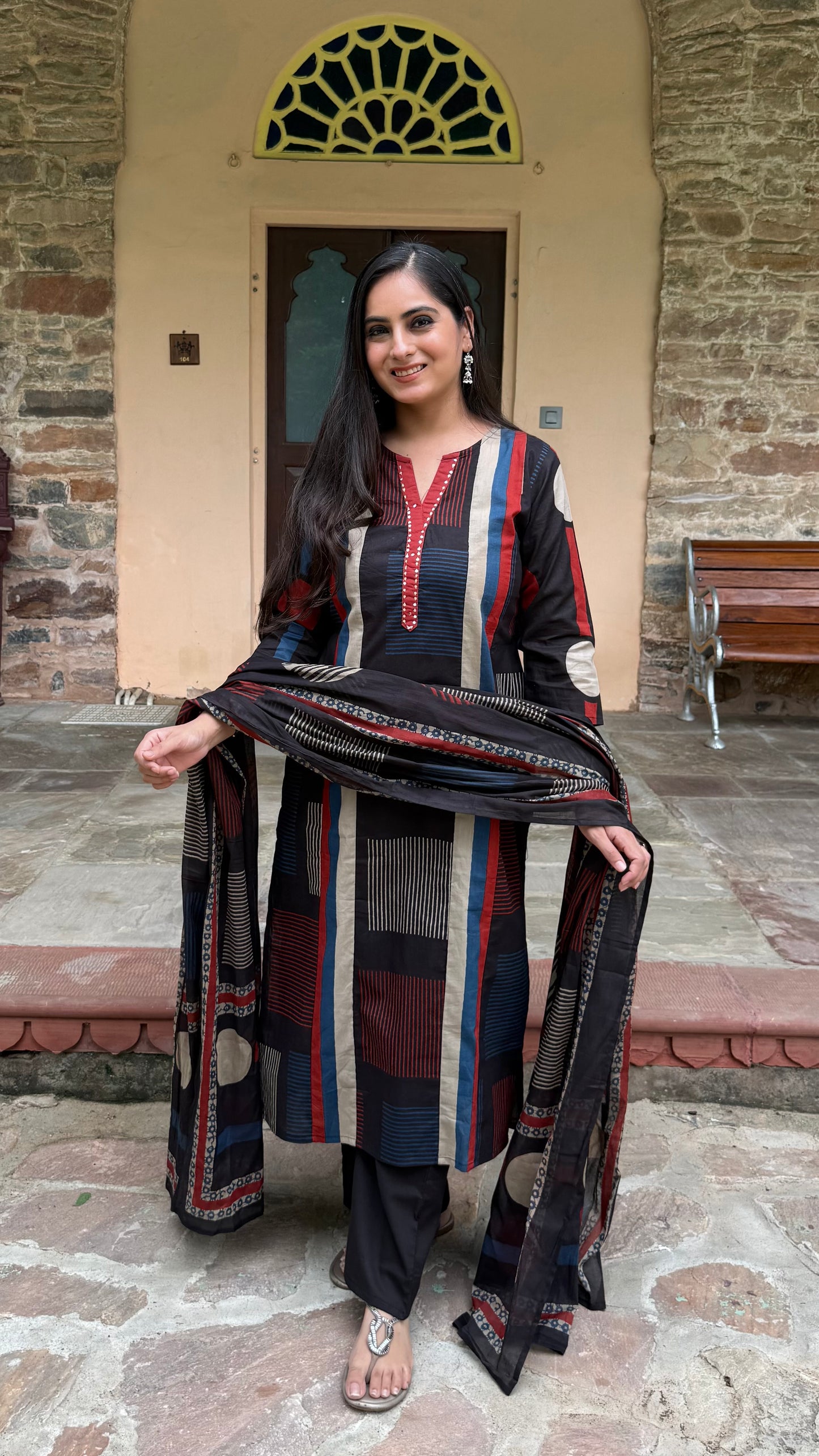 Anya Black Geometric Print Suit