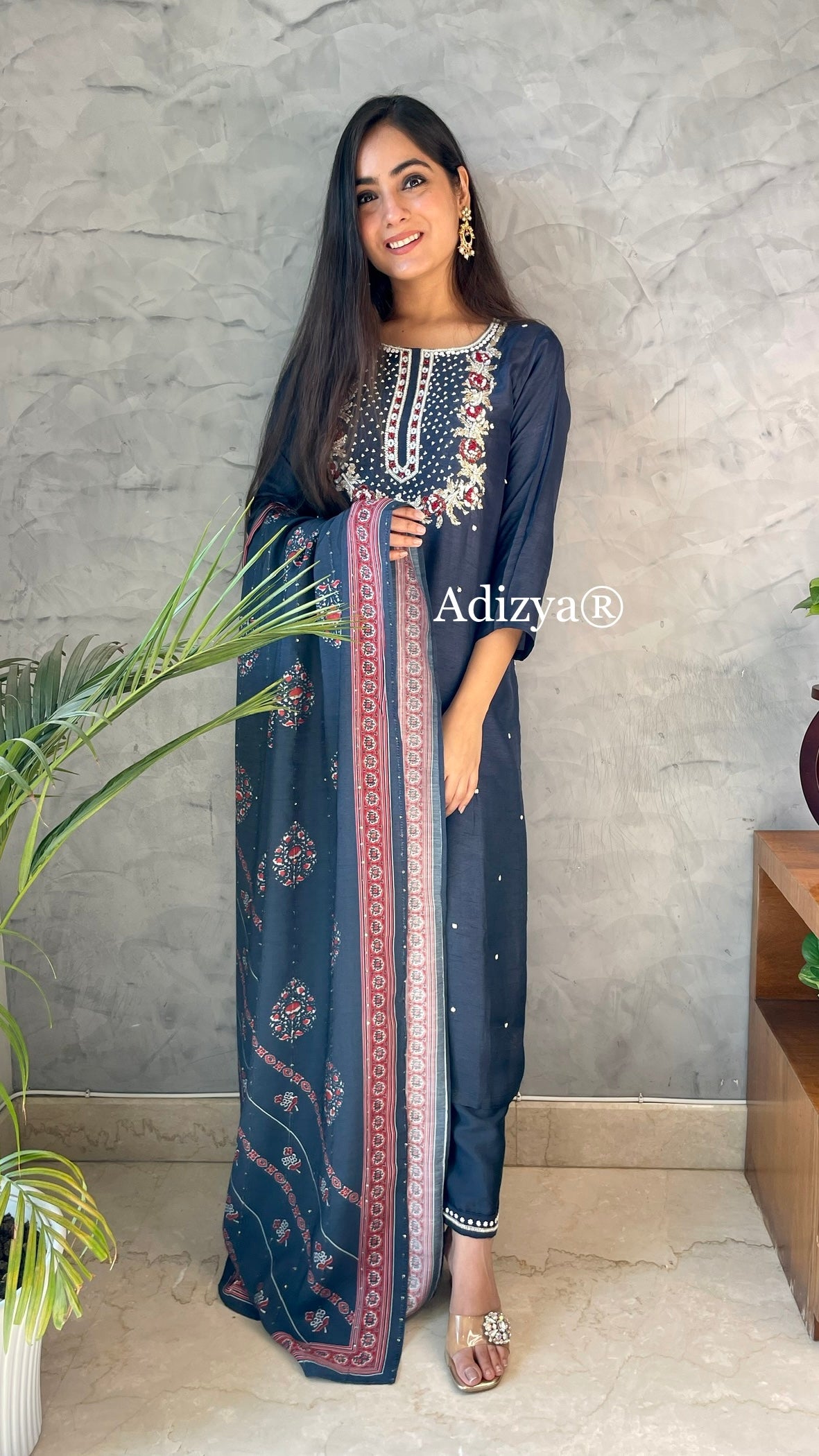 Sana Blue Hand Embroidered Suit