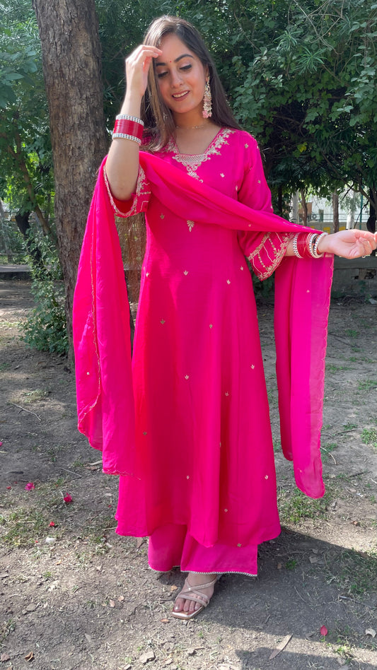 Poonam Pink Silk Suit