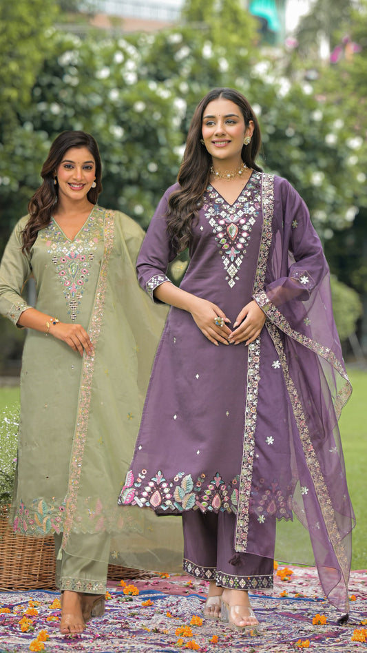 Manika Purple Muslin Suit