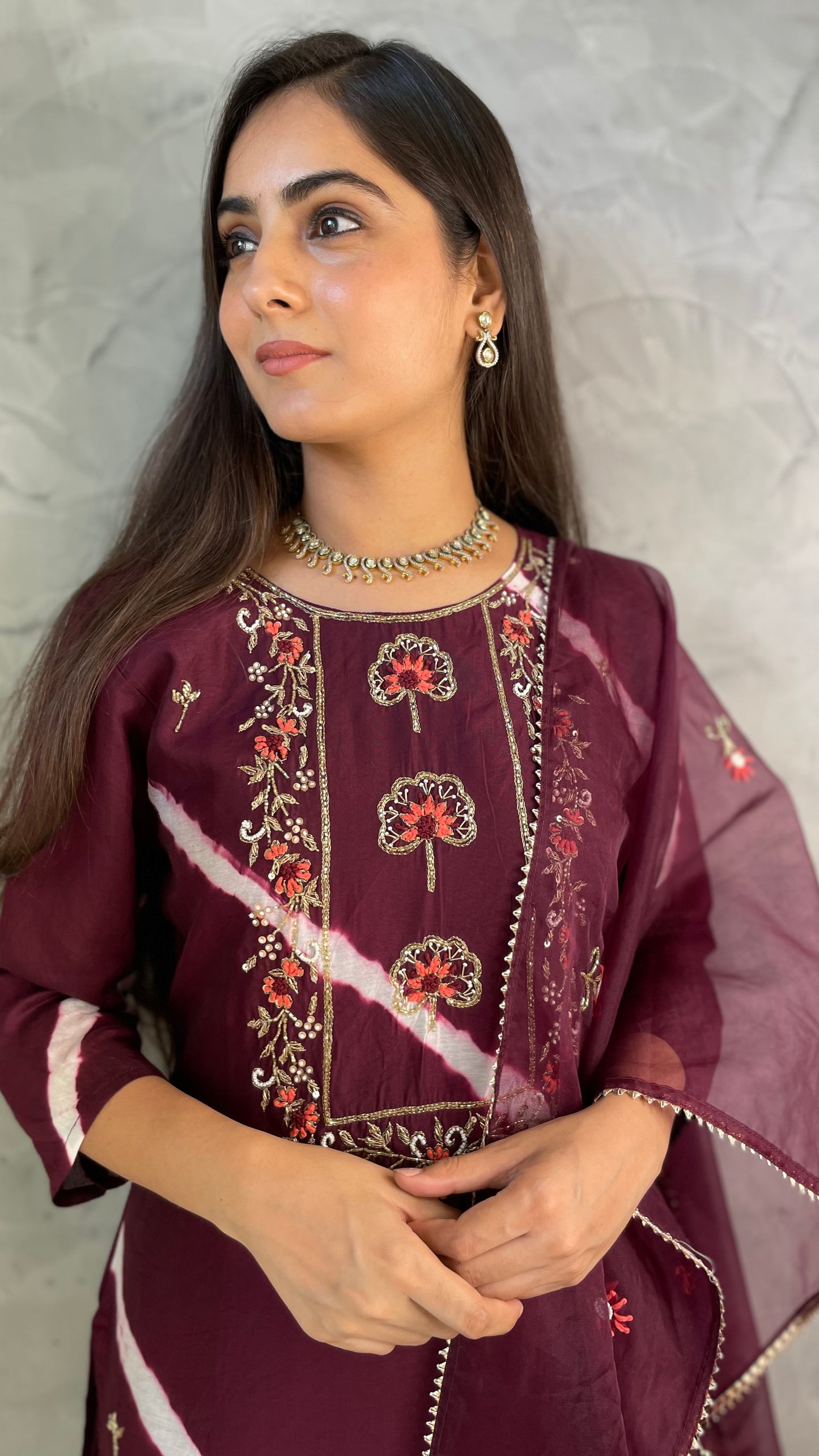 Paro Wine Chanderi Silk Suit