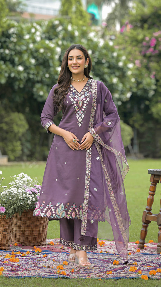 Manika Purple Muslin Suit