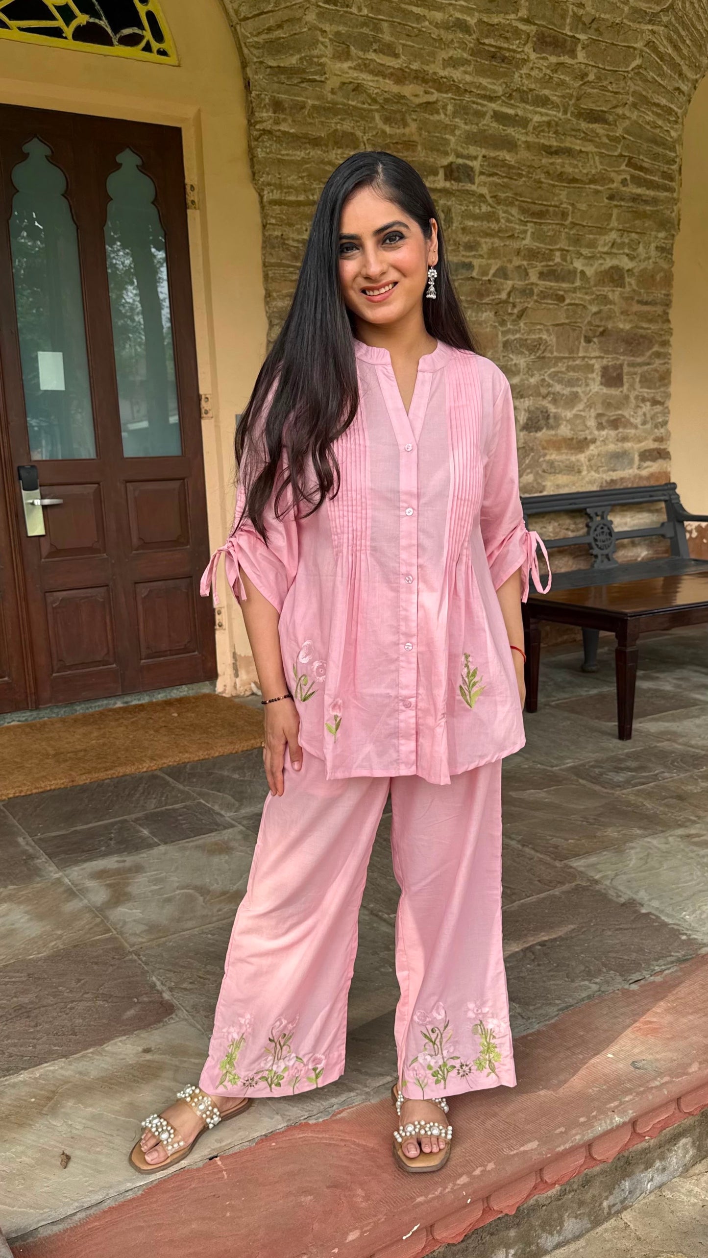 Pink Pintuck Embroidered Co-ord Set