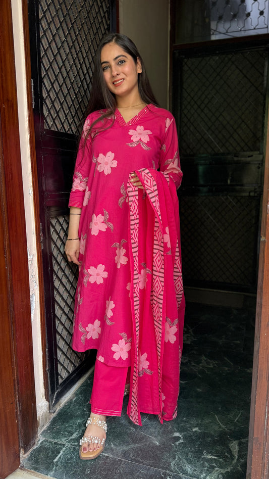 Kirti Pink Floral Suit