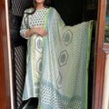 Meena Cream Blue Cotton Suit