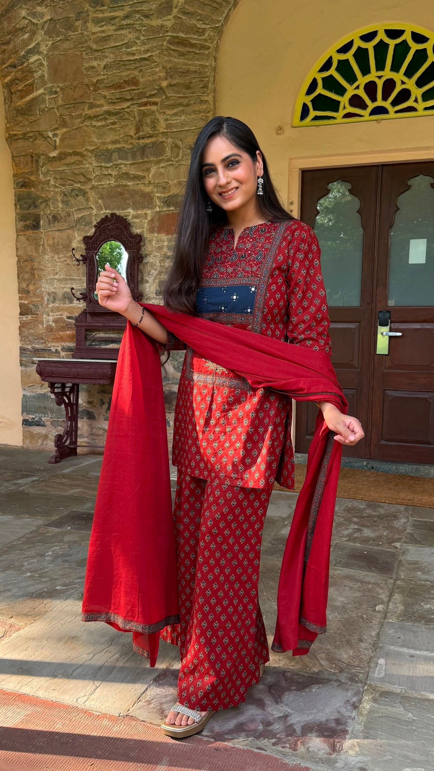 Kiara Rustic Ajrakh Mirror Suit