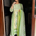 Meena Cream Green Cotton Suit