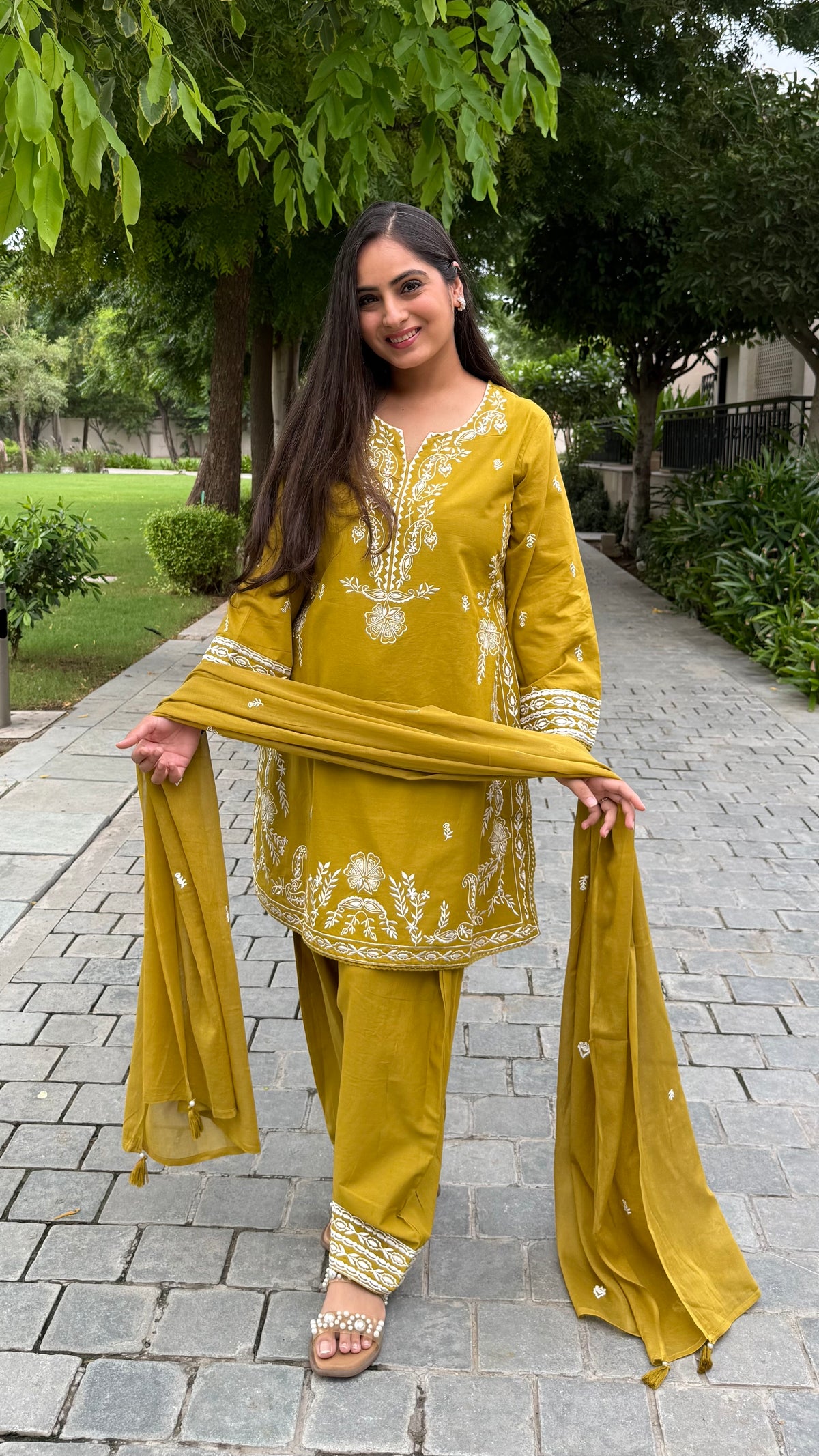 Zoya Mustard Green Farshi Suit