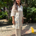 Mysha Off-White Floral Embroidered Coord Set