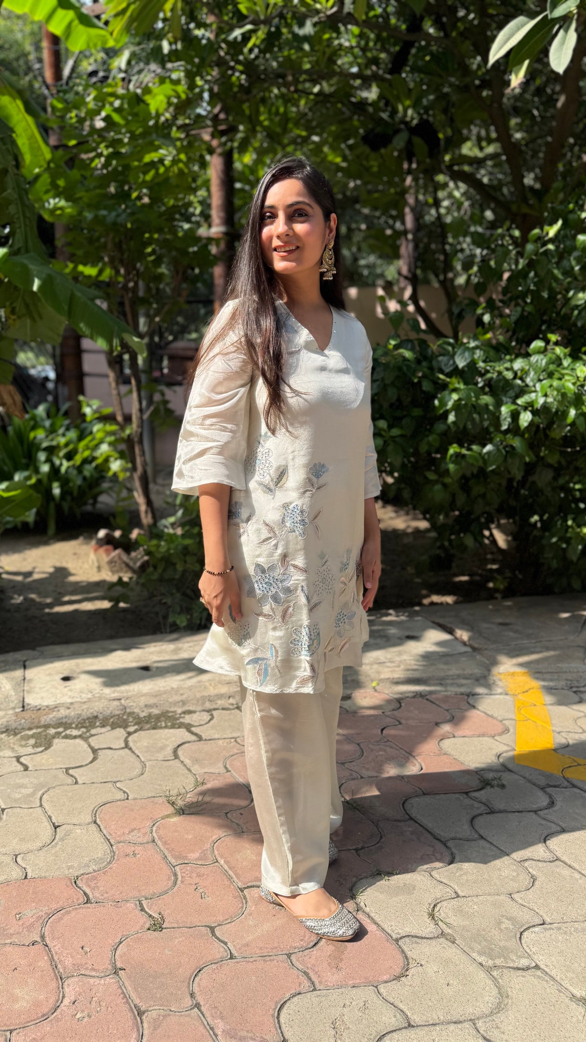 Mysha Off-White Floral Embroidered Coord Set