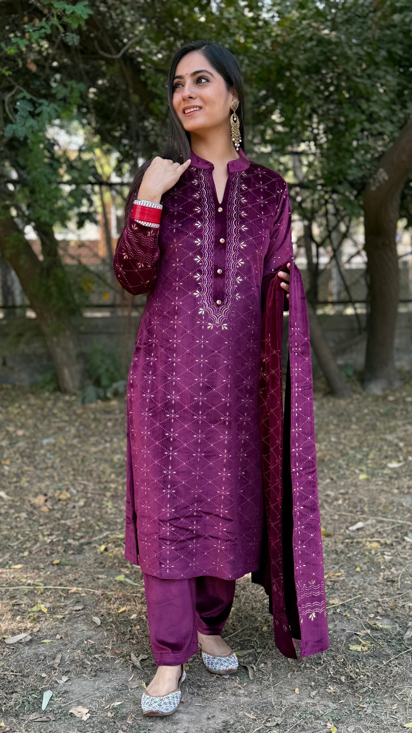 Pooja Plum Velvet Suit