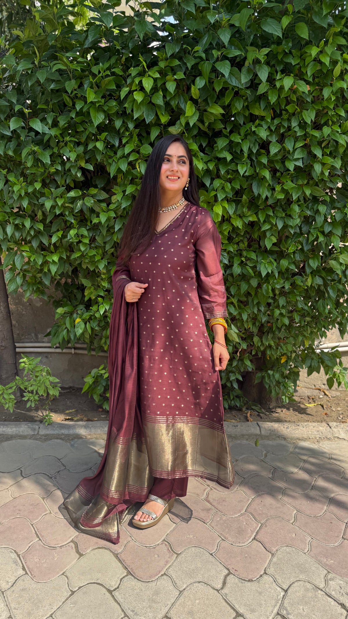 Diya Wine Chanderi Suit