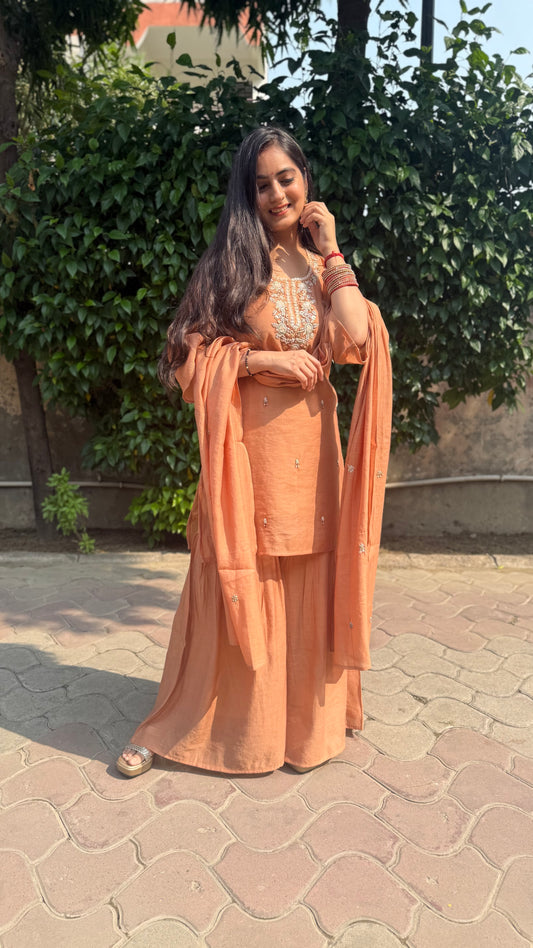 Avika Brown Embroidered Sharara Set
