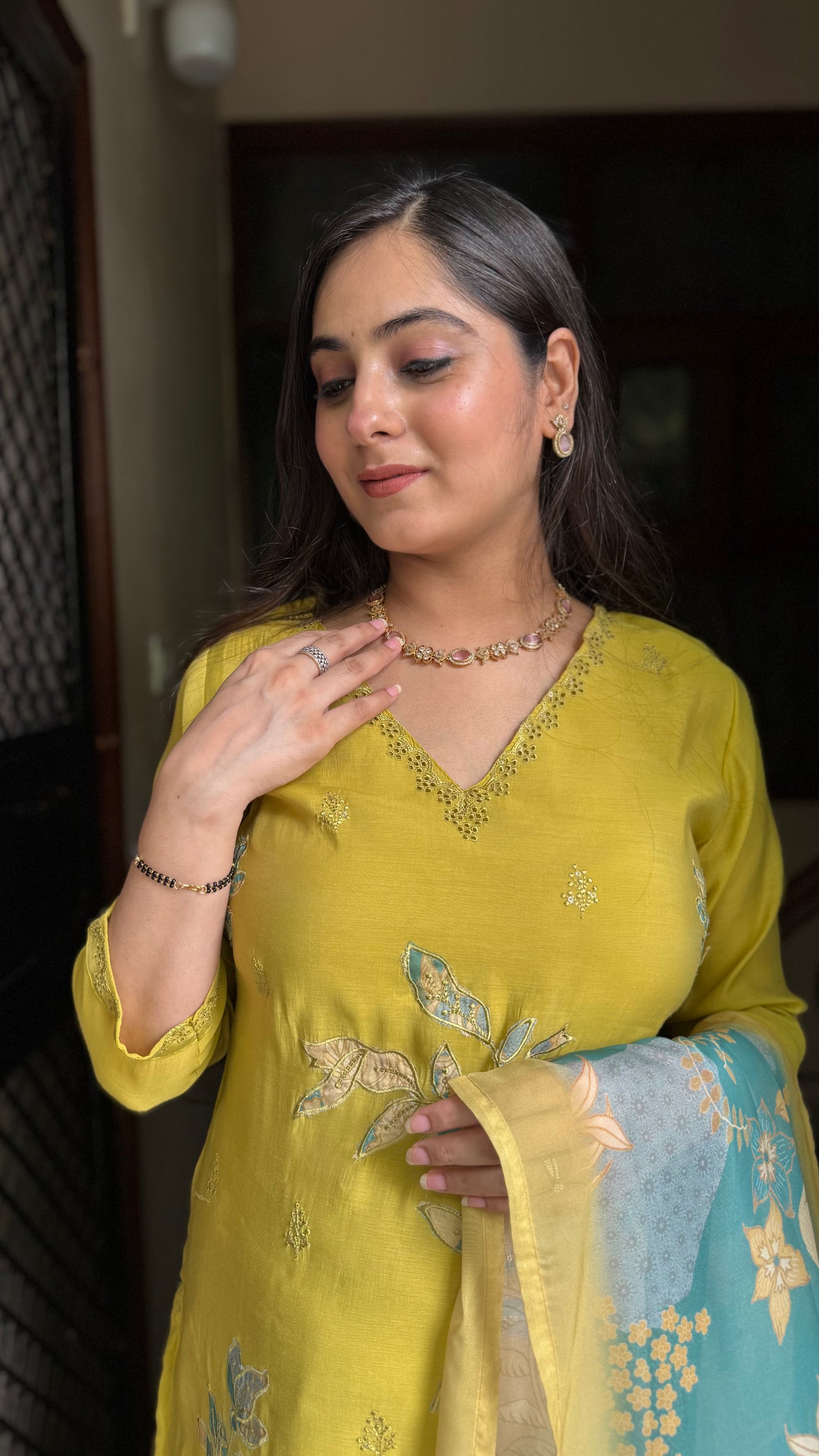 Meera Mustard Mul Chanderi Suit