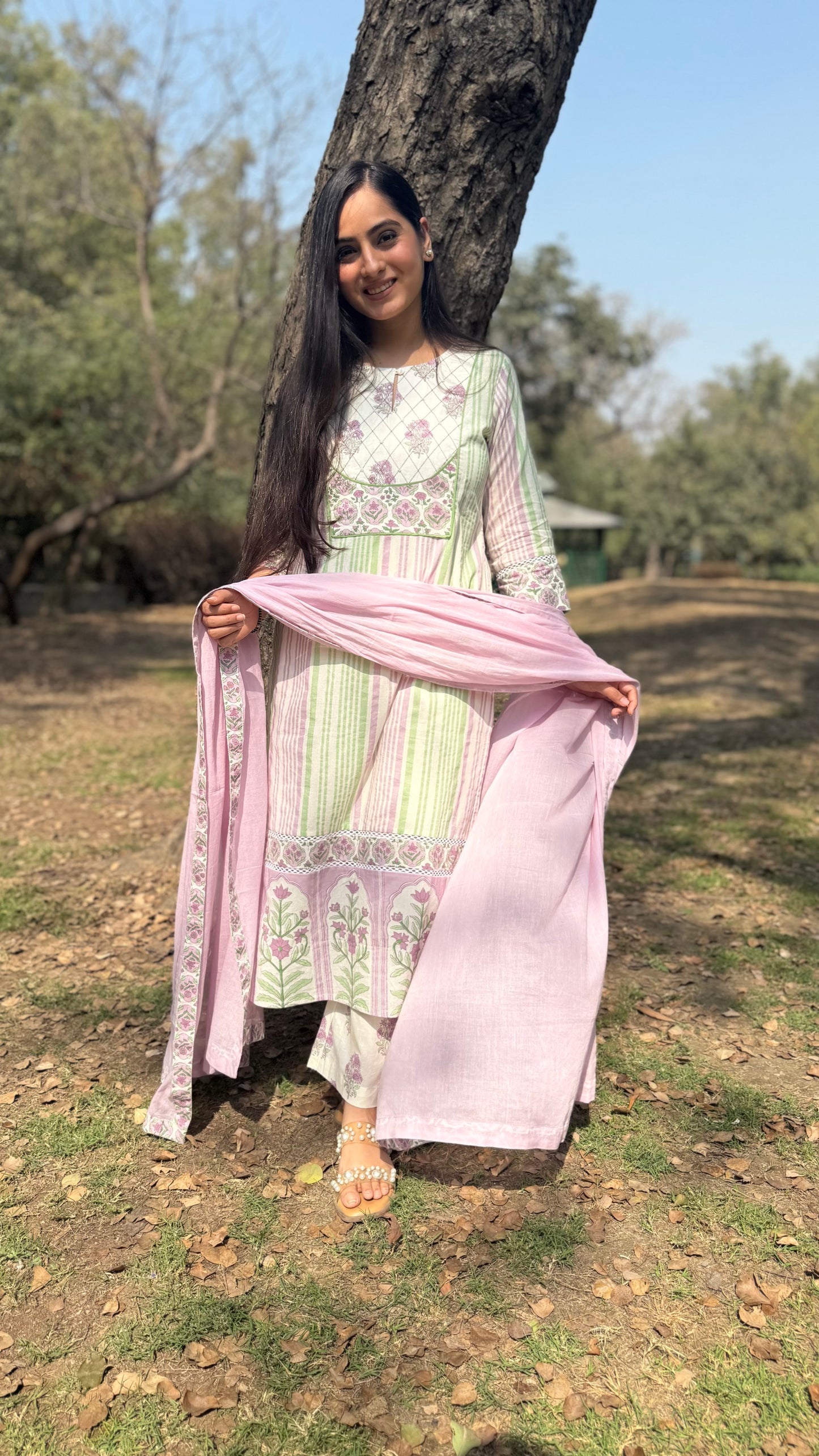 Komal Cream Lilac Cotton Suit