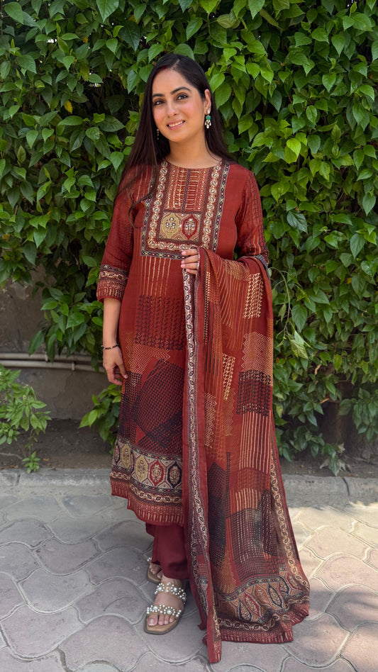 Reet Rust Patchwork Print Suit