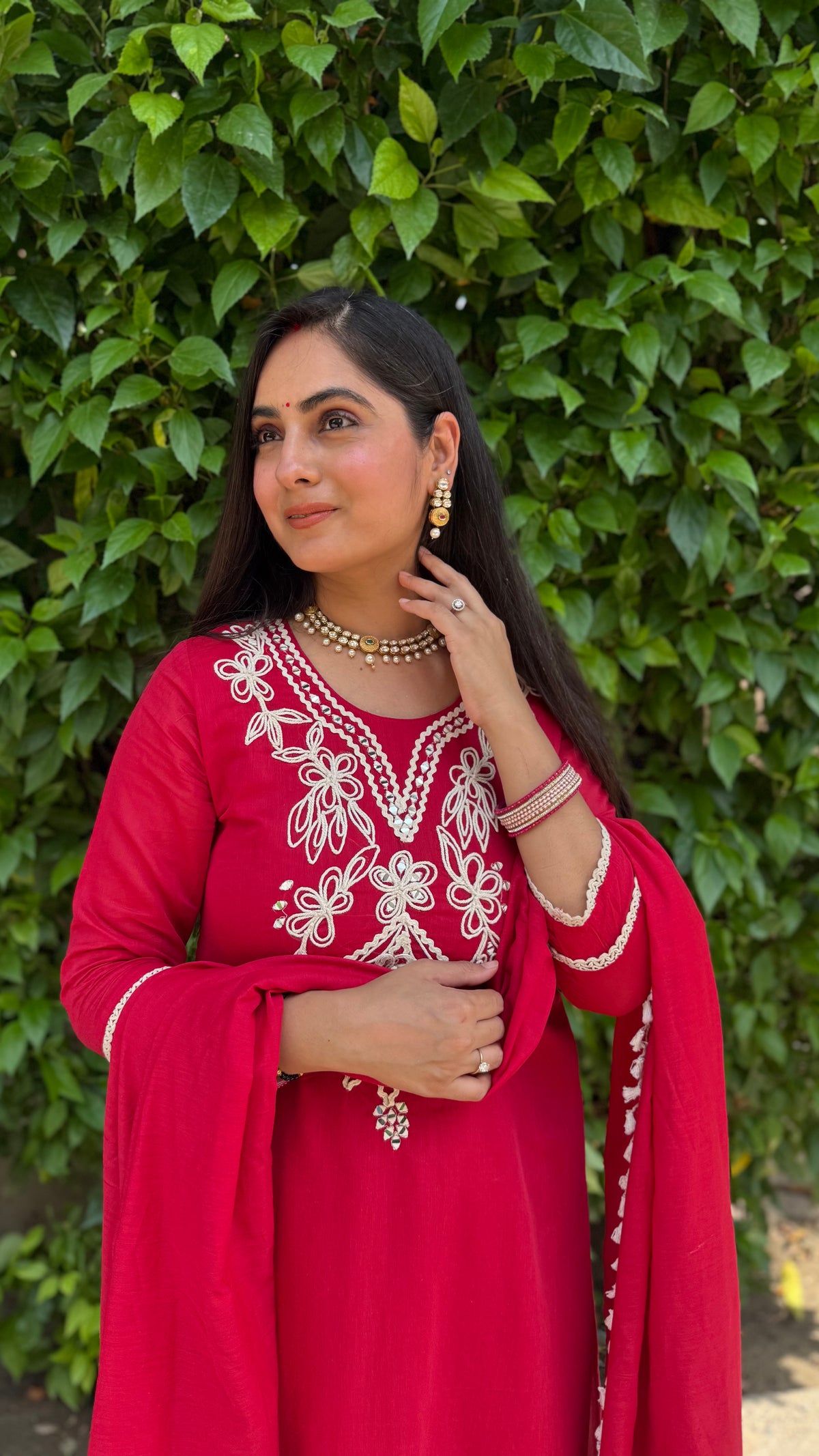 Tara Red Embroidered Suit